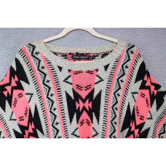 Soho Apparel Aztec Poncho Sweater-Size Medium-Boho-Fringed - Picture 2 of 8